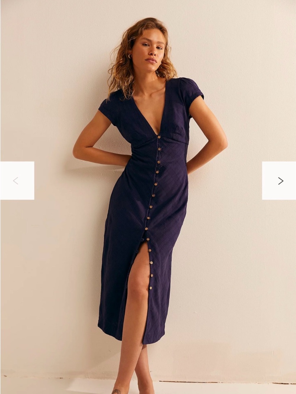 Free People Dark Purple Button-Front V-Neck Midi Dress